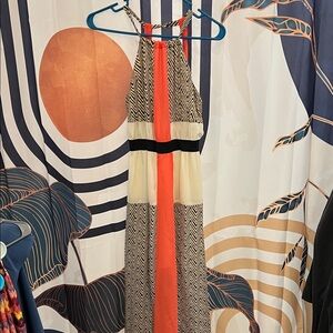 Xtaren Coral, Cream and Black Halter Maxi Dress